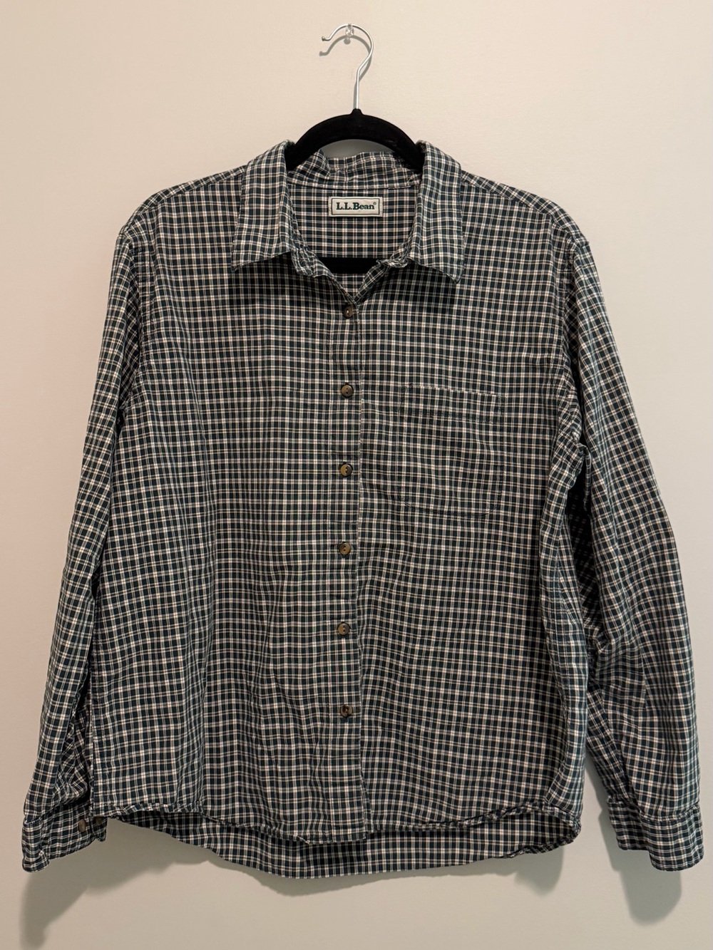 L.L. Bean Women’s Green Plaid Button-Up Shirt